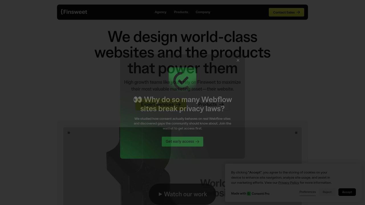 Screenshot of Finsweet website