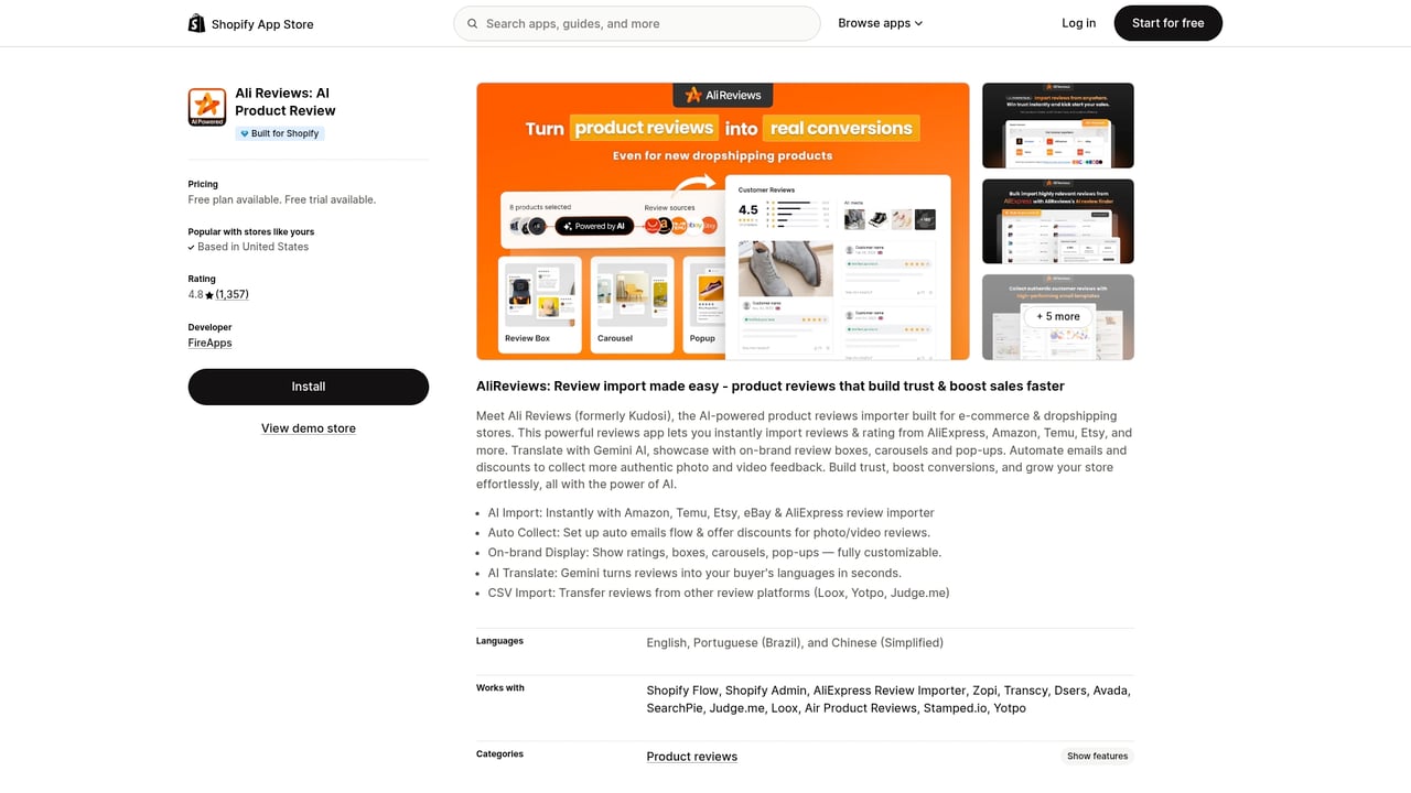 Screenshot of FireApps Ali Reviews website