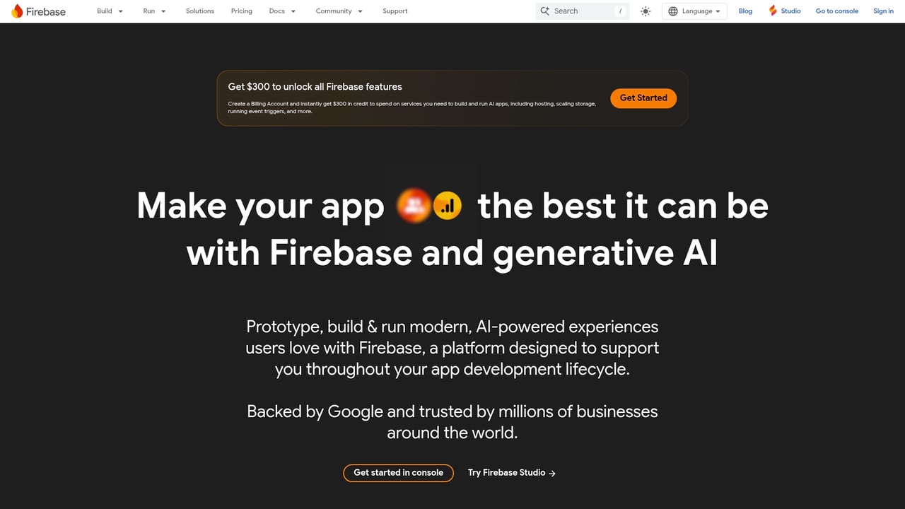 Screenshot of Firebase website