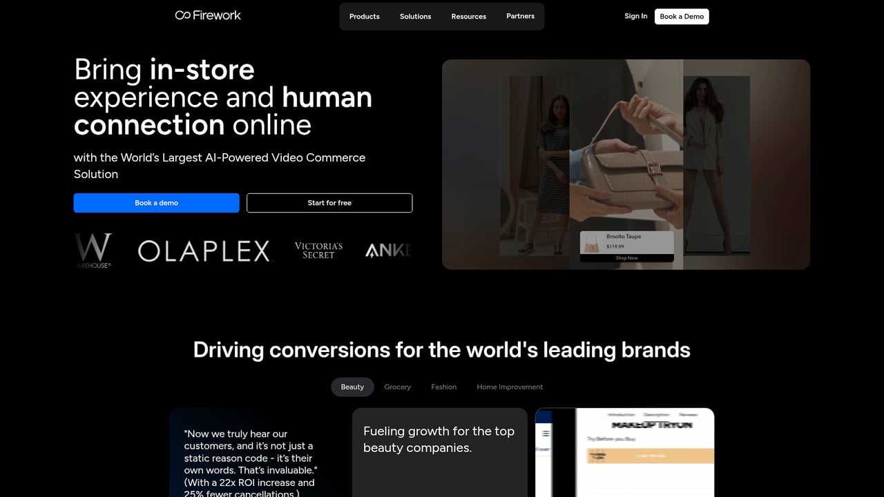 Screenshot of Firework website