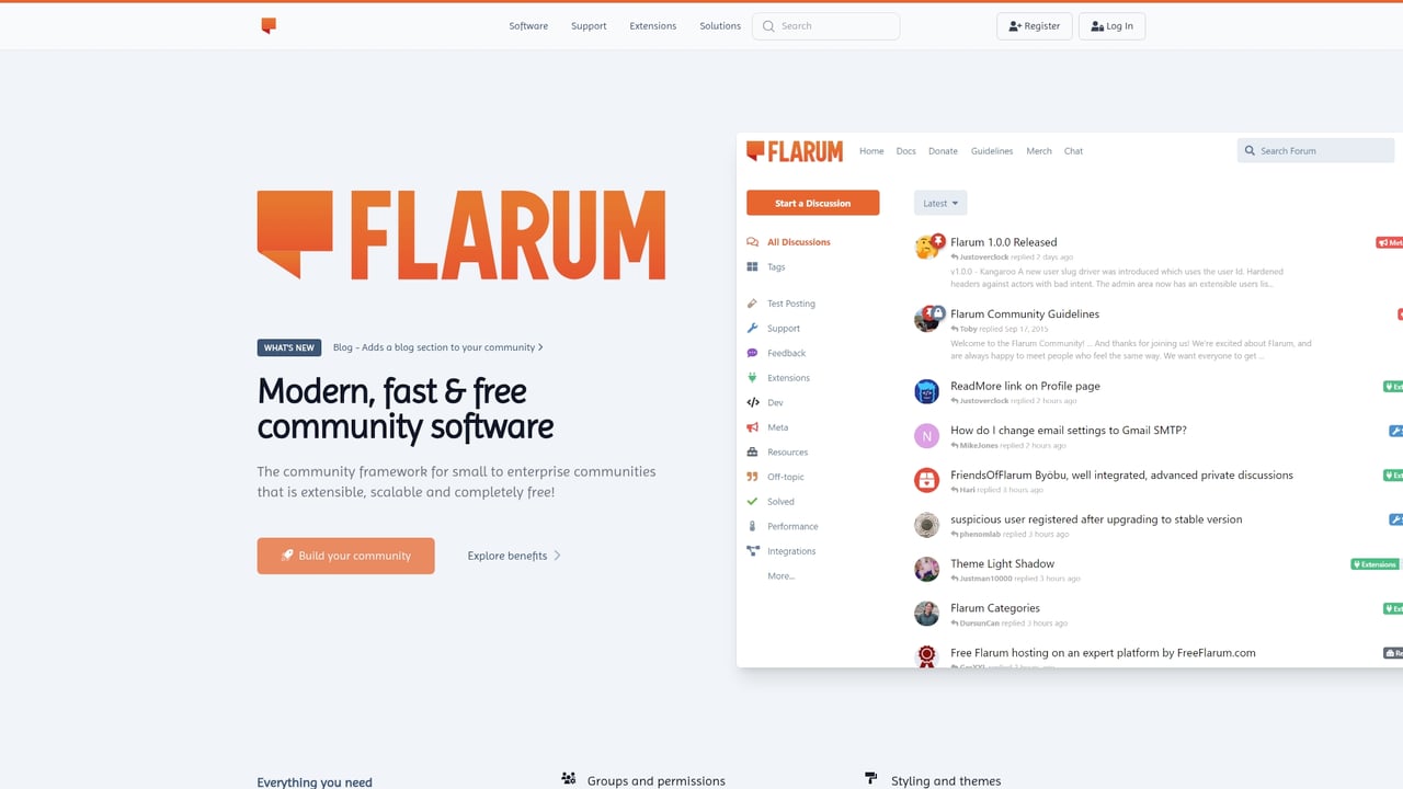Screenshot of Flarum website