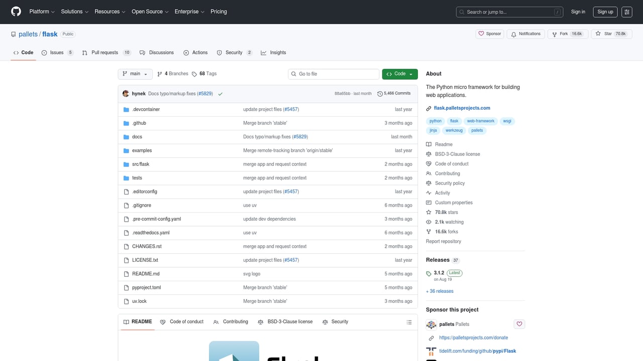 Screenshot of Flask website