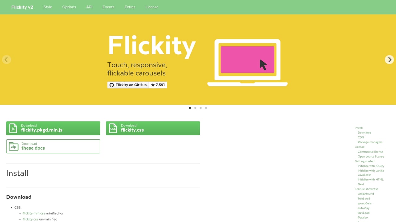 Screenshot of Flickity website