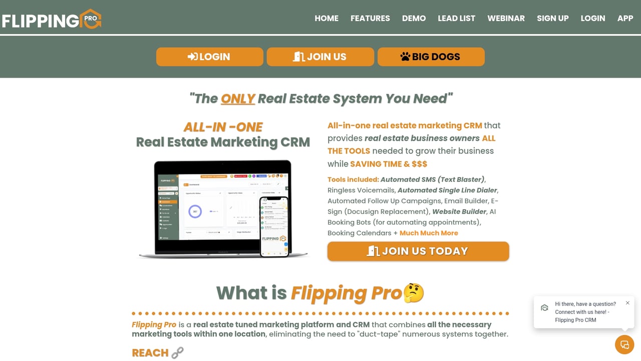Screenshot of Flipping Pro CRM website