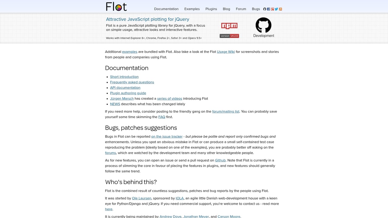 Screenshot of Flot website