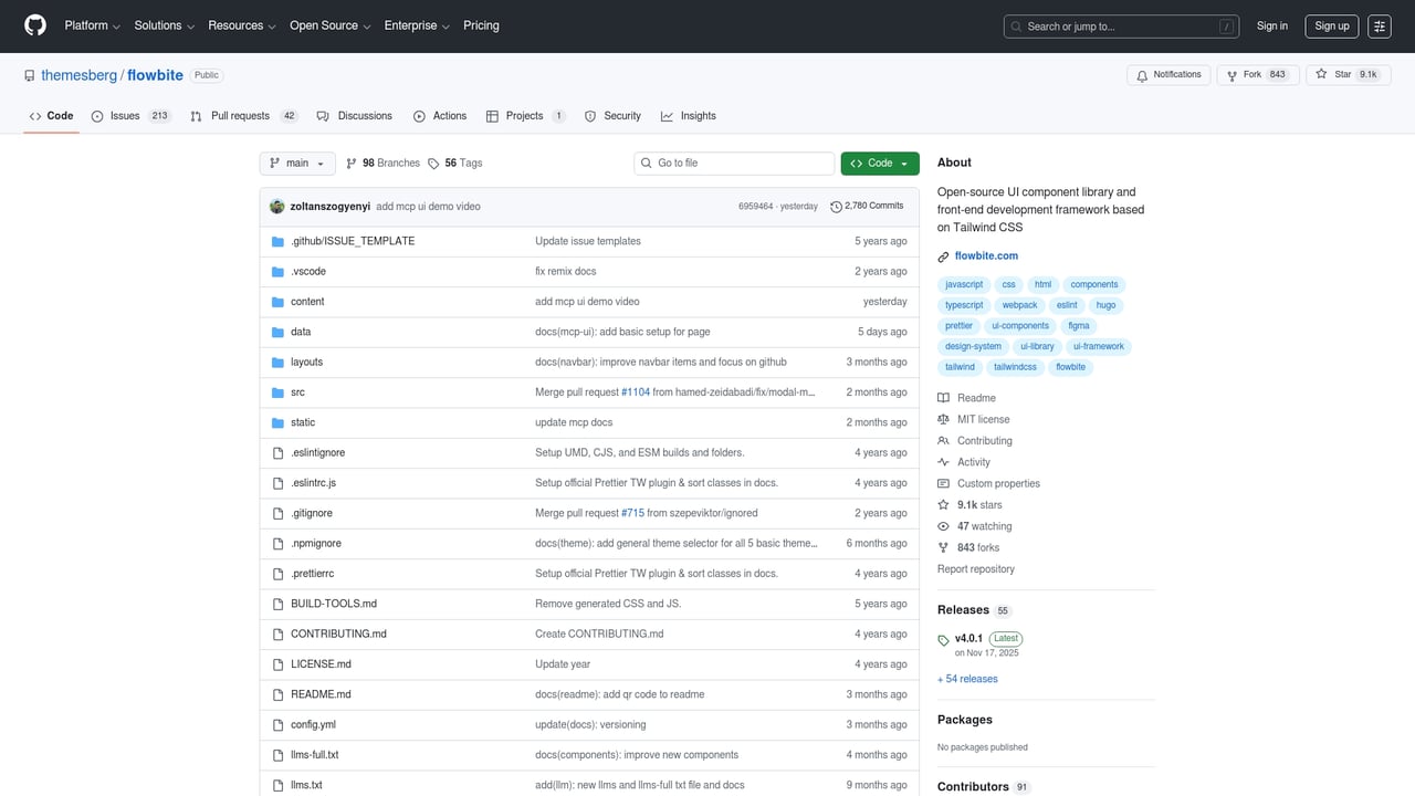 Screenshot of Flowbite website