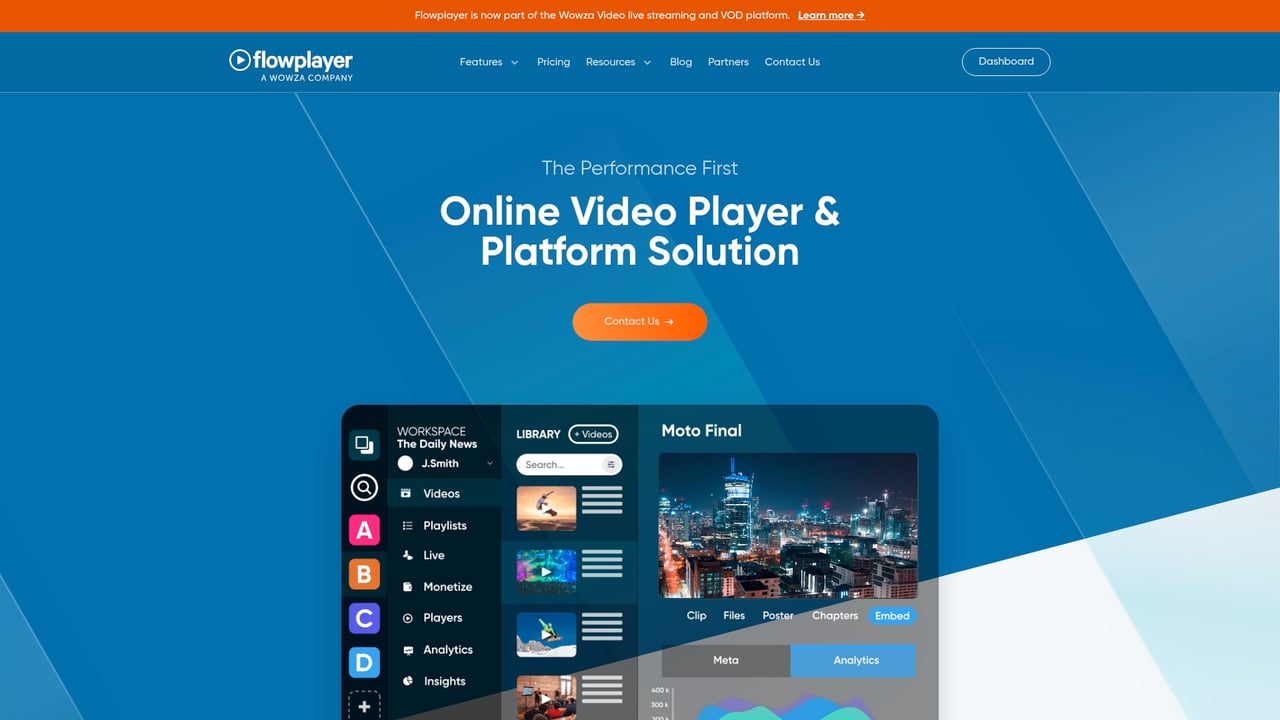 Screenshot of Flowplayer website