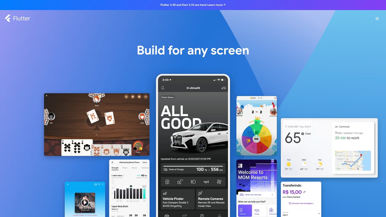 Screenshot of Flutter website