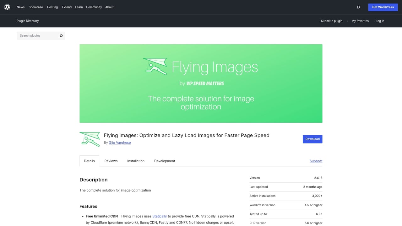 Screenshot of Flying Images website