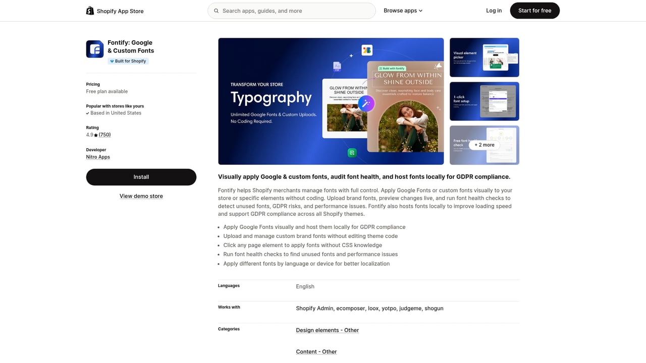 Screenshot of Fontify website