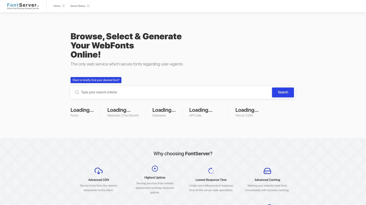 Screenshot of FontServer website