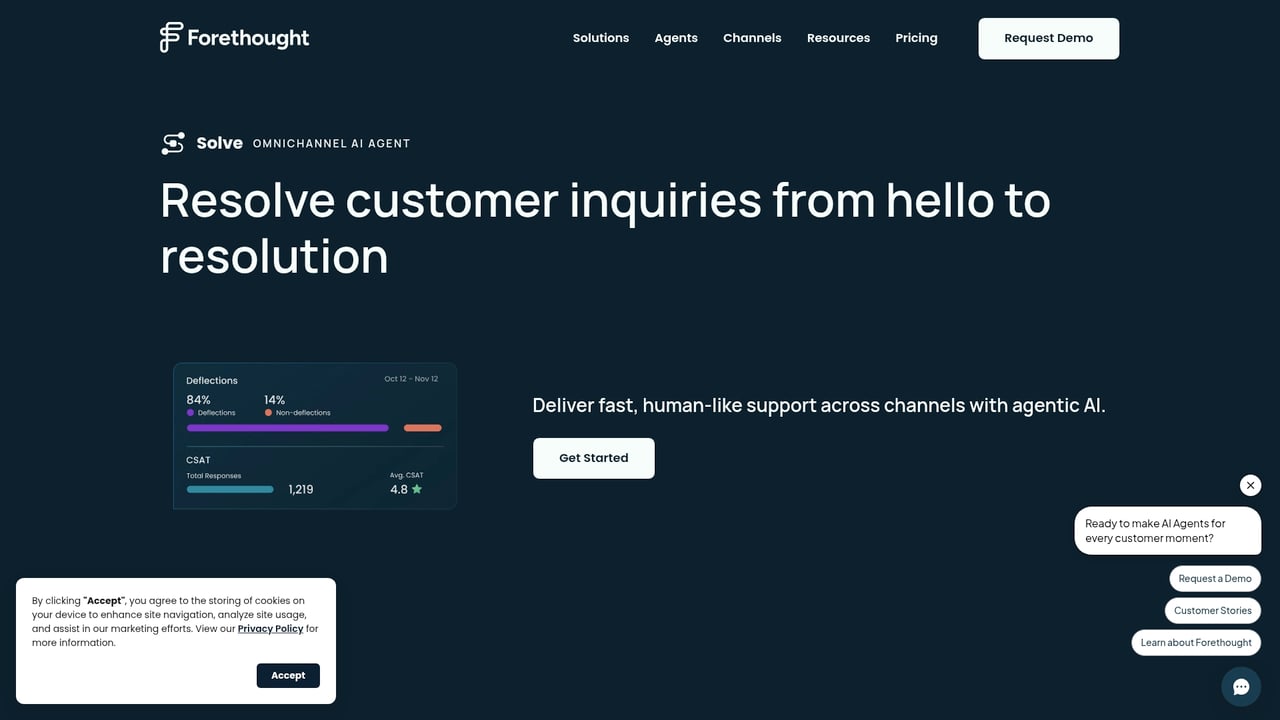 Screenshot of Forethought Solve website