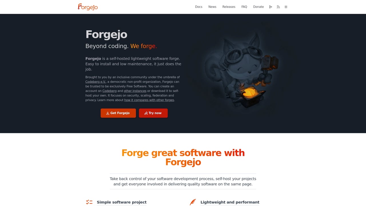 Screenshot of Forgejo website