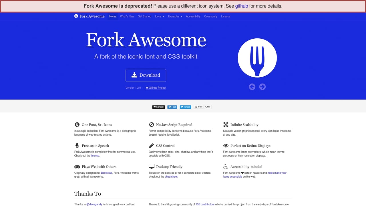 Screenshot of Fork Awesome website