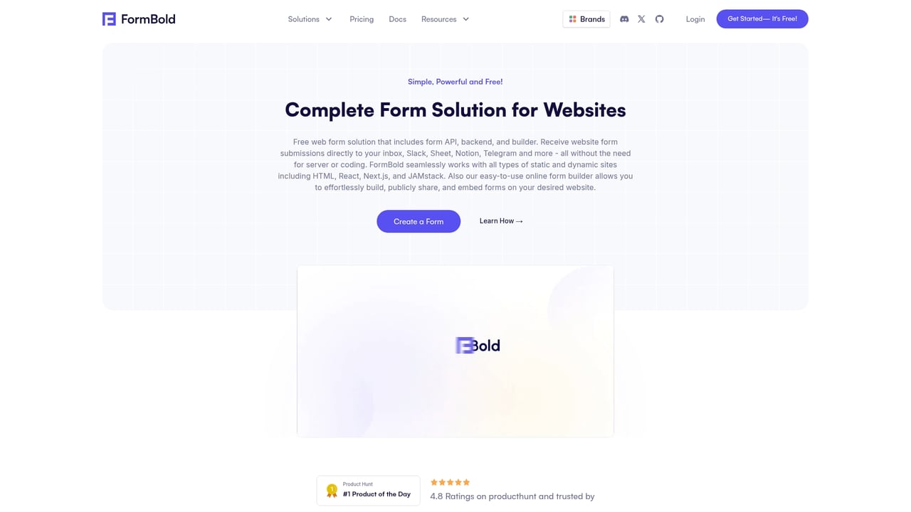 Screenshot of FormBold website