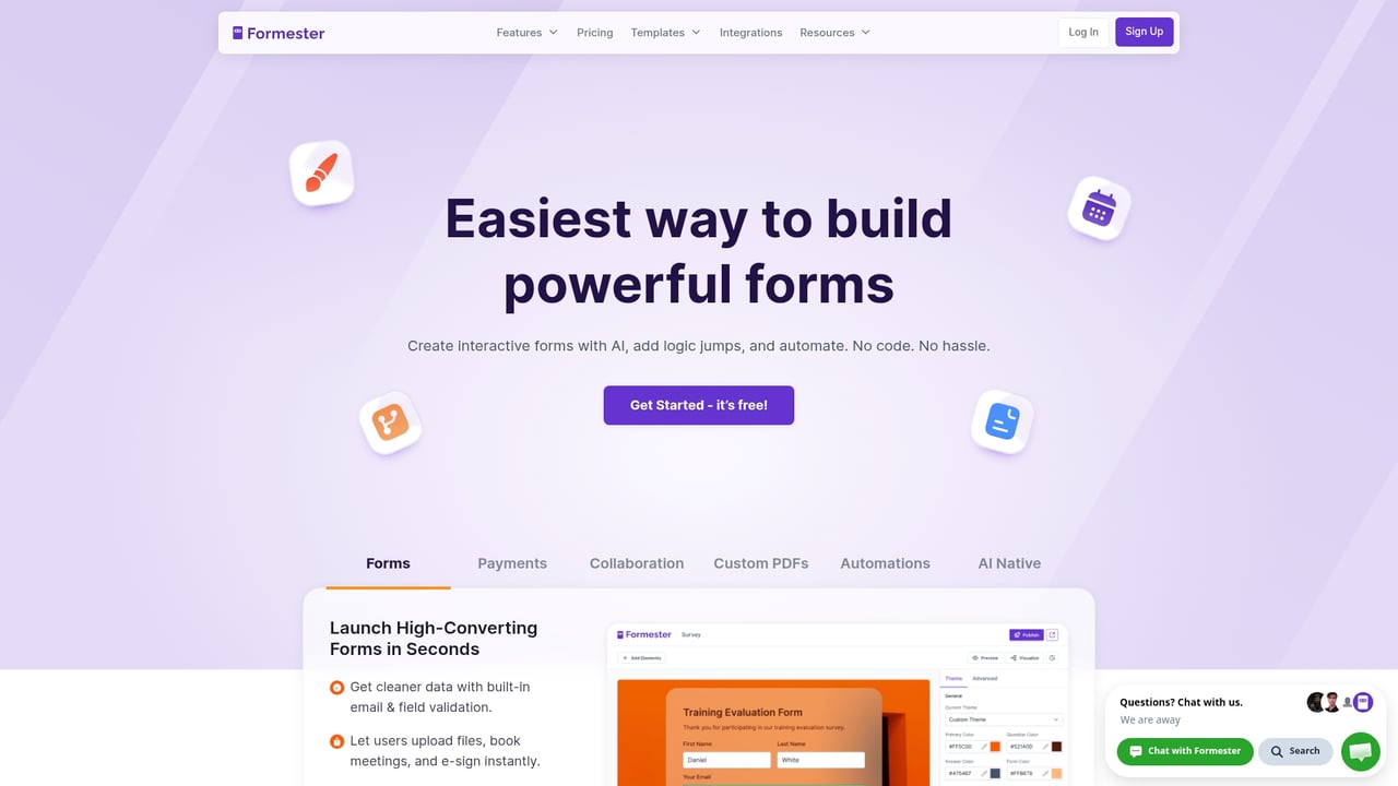 Screenshot of Formester website