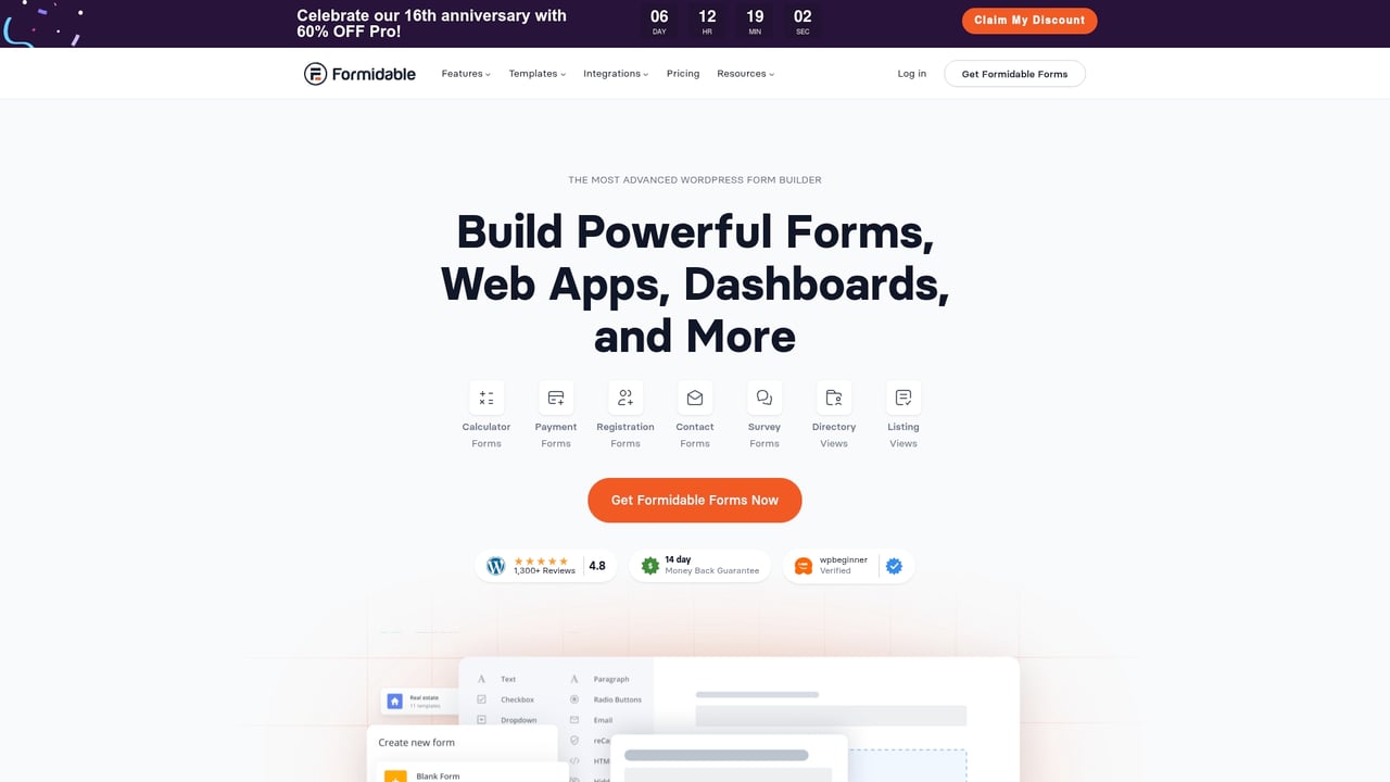 Screenshot of Formidable Form website