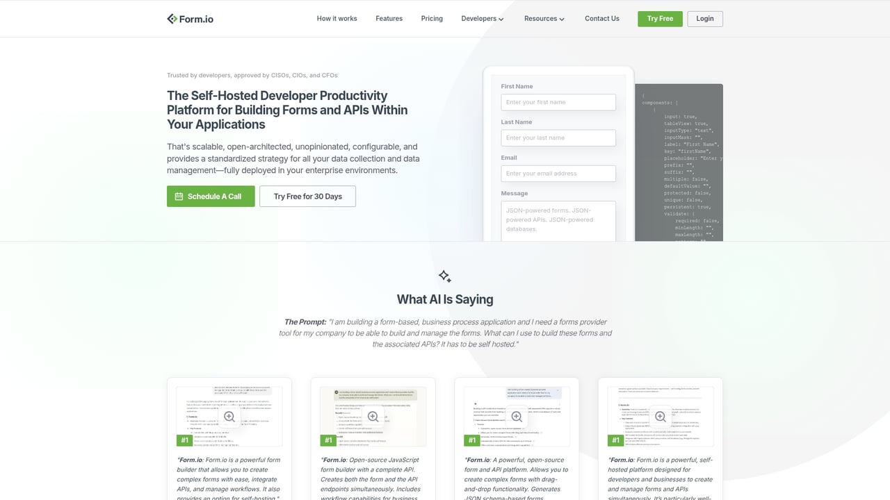 Screenshot of Form.io website