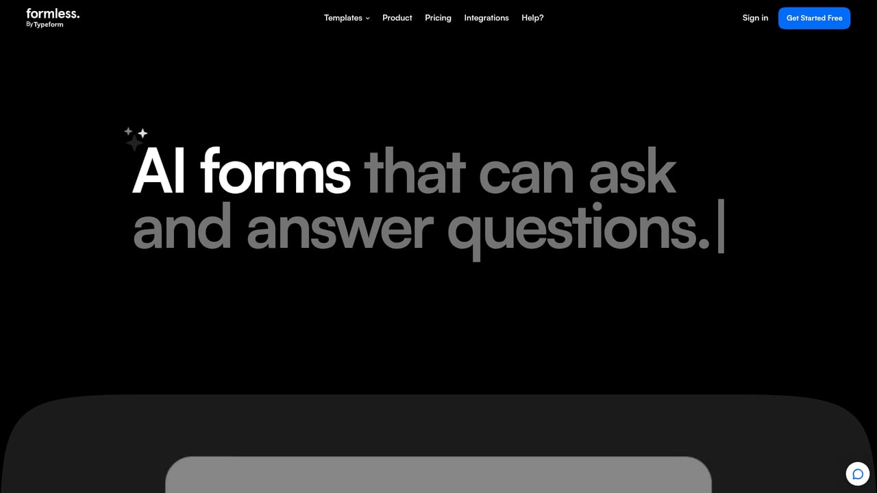 Screenshot of Formless website