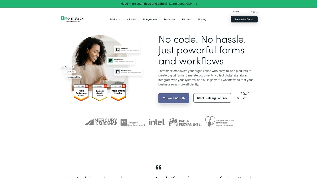 Screenshot of Formstack website
