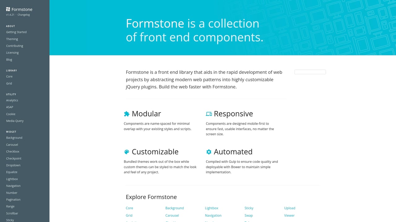 Screenshot of Formstone website