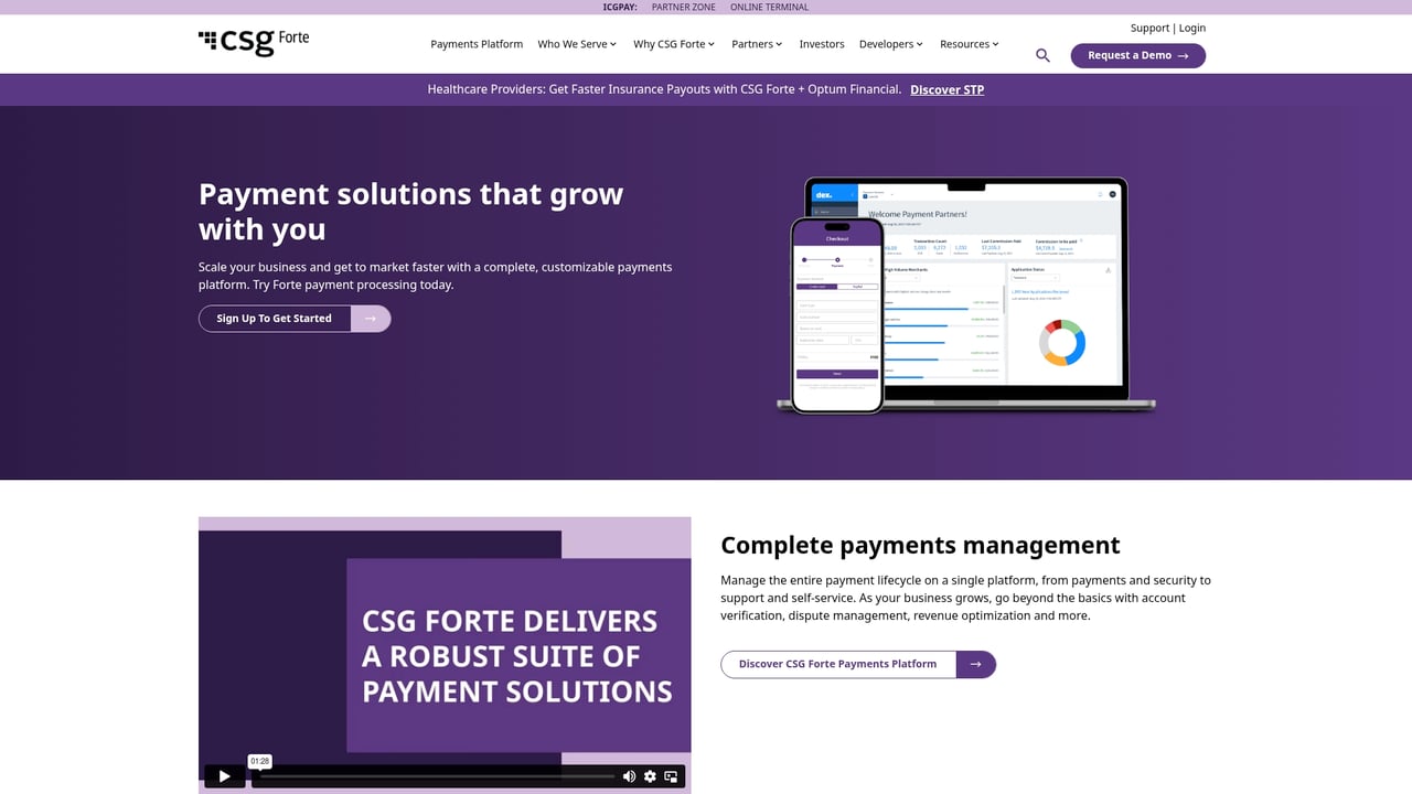 Screenshot of Forte website
