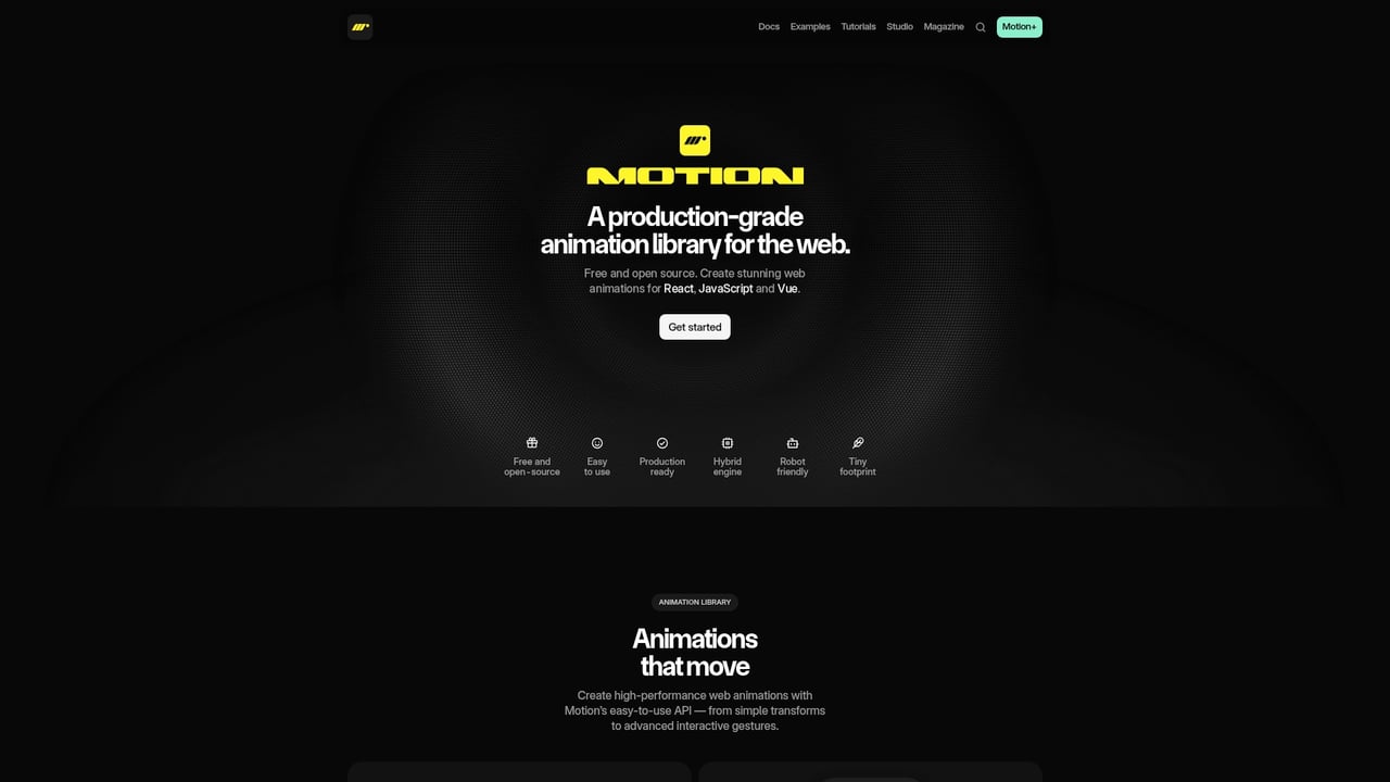 Screenshot of Framer Motion website