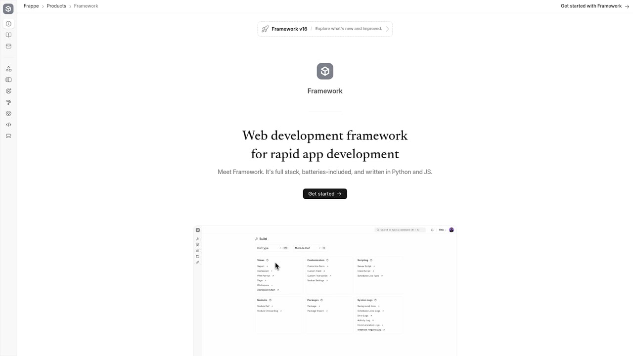 Screenshot of Frappe website