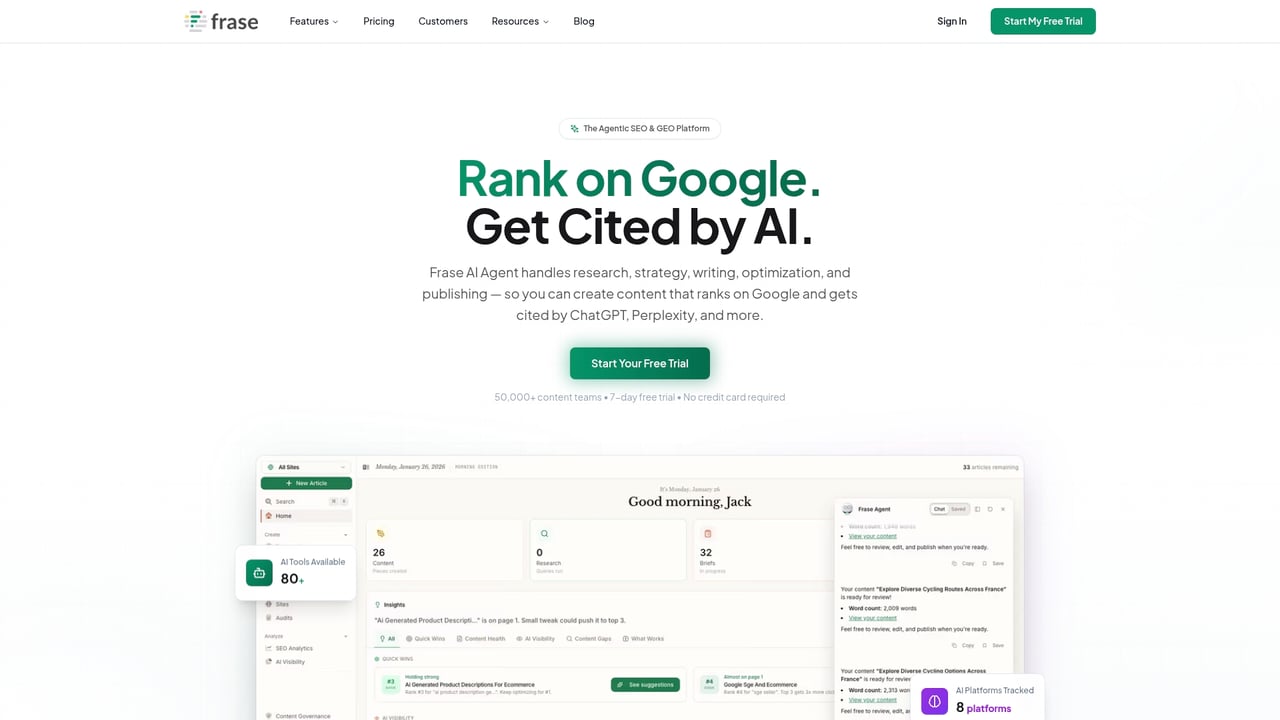 Screenshot of Frase website