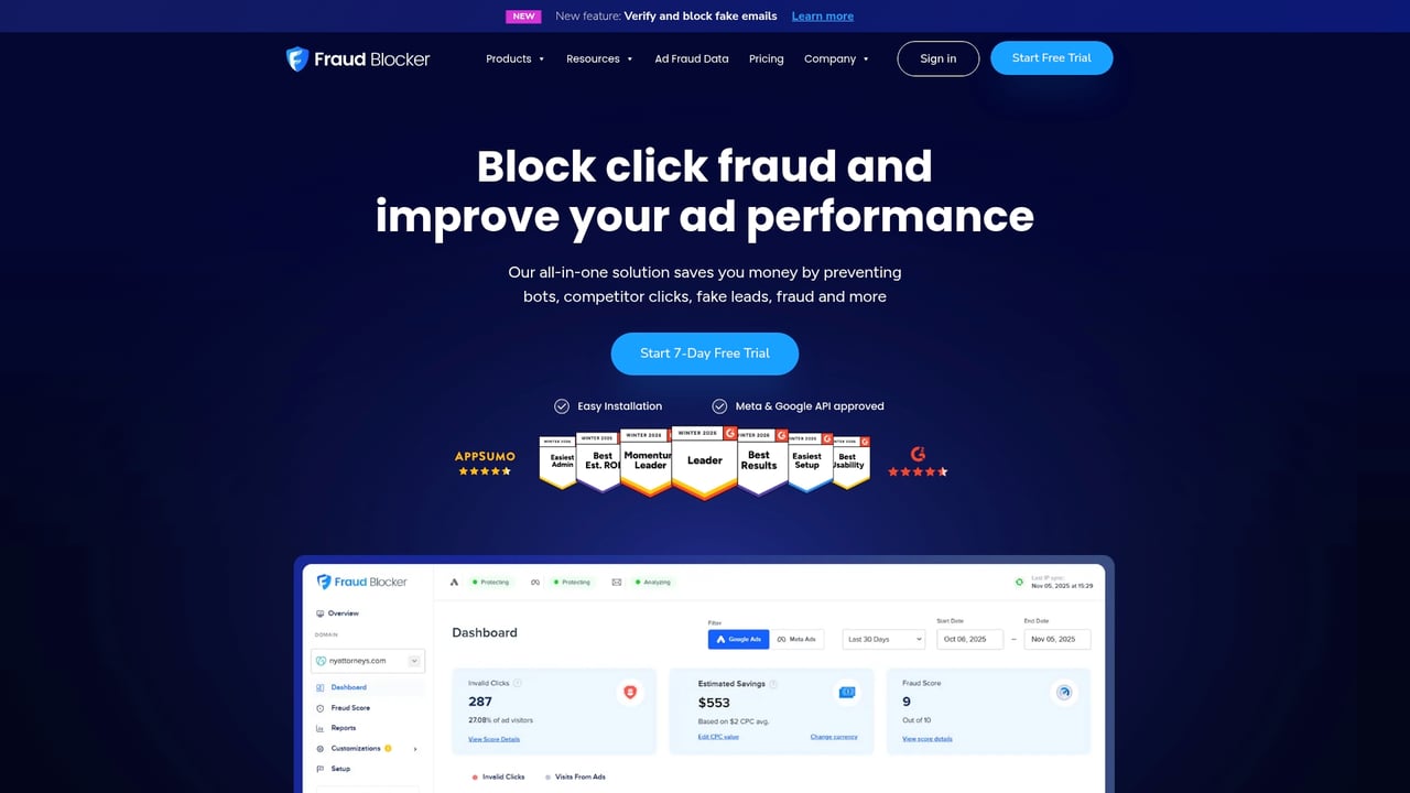 Screenshot of Fraud Blocker website