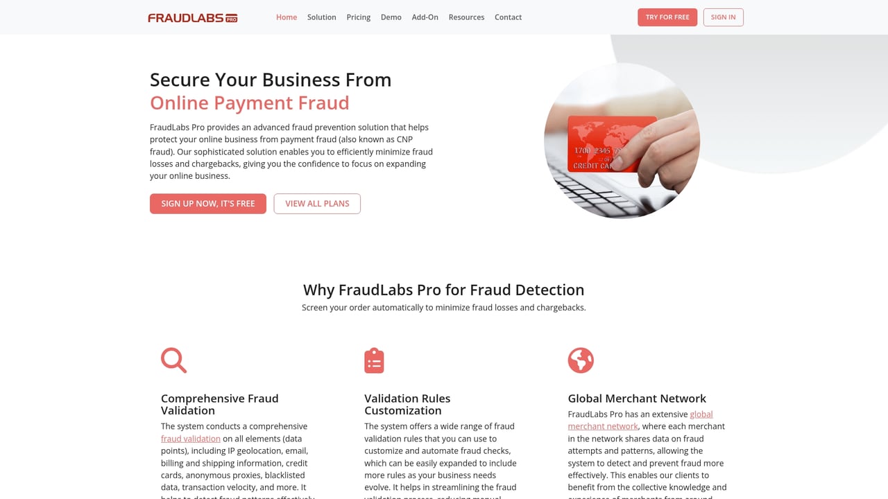 Screenshot of FraudLabs Pro website