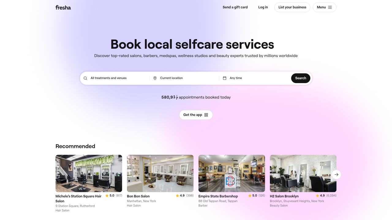 Screenshot of Fresha website