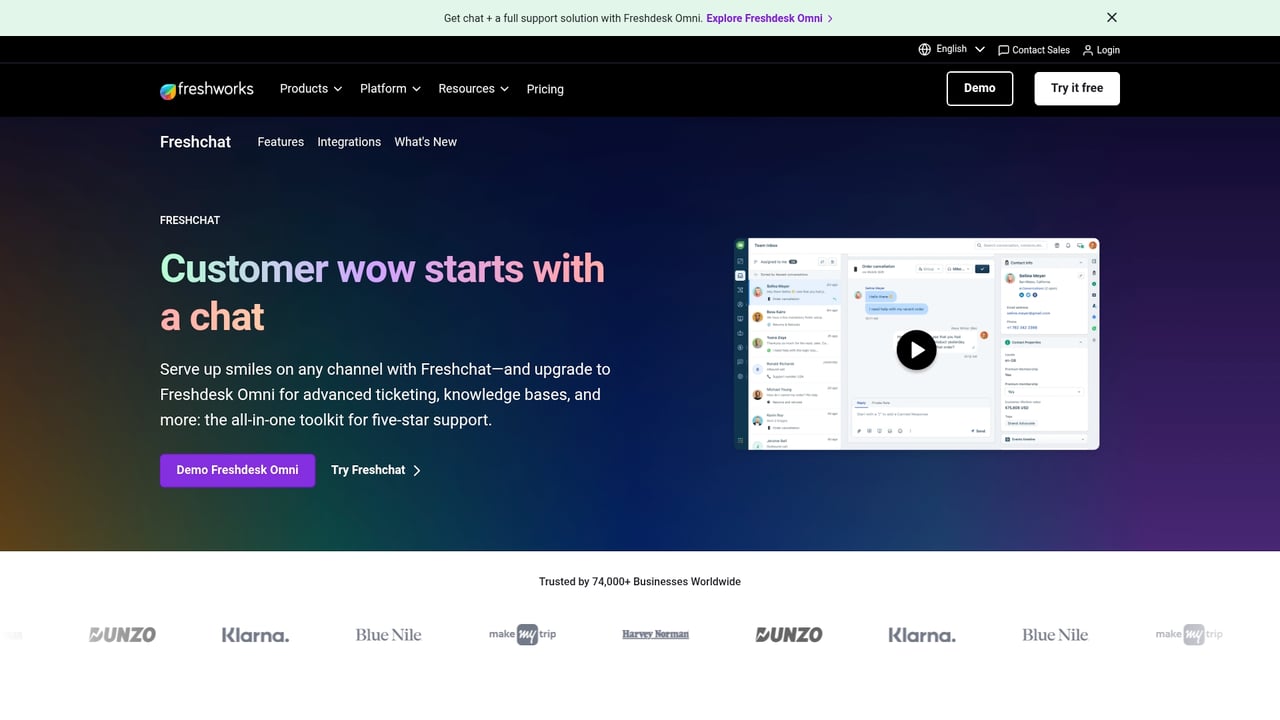 Screenshot of Freshchat website