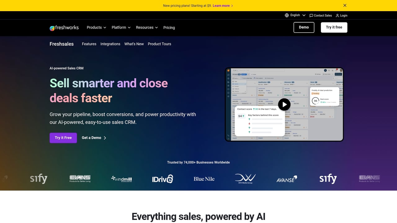 Screenshot of Freshworks CRM website