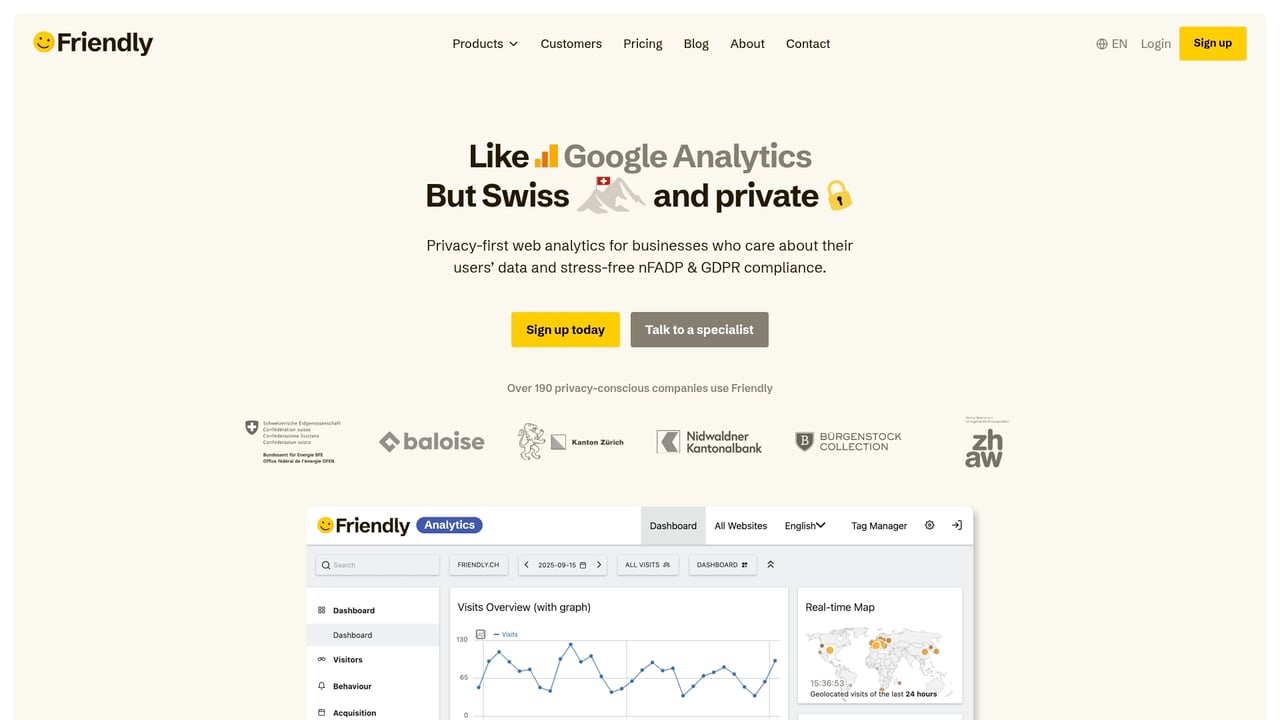 Screenshot of Friendly Analytics website