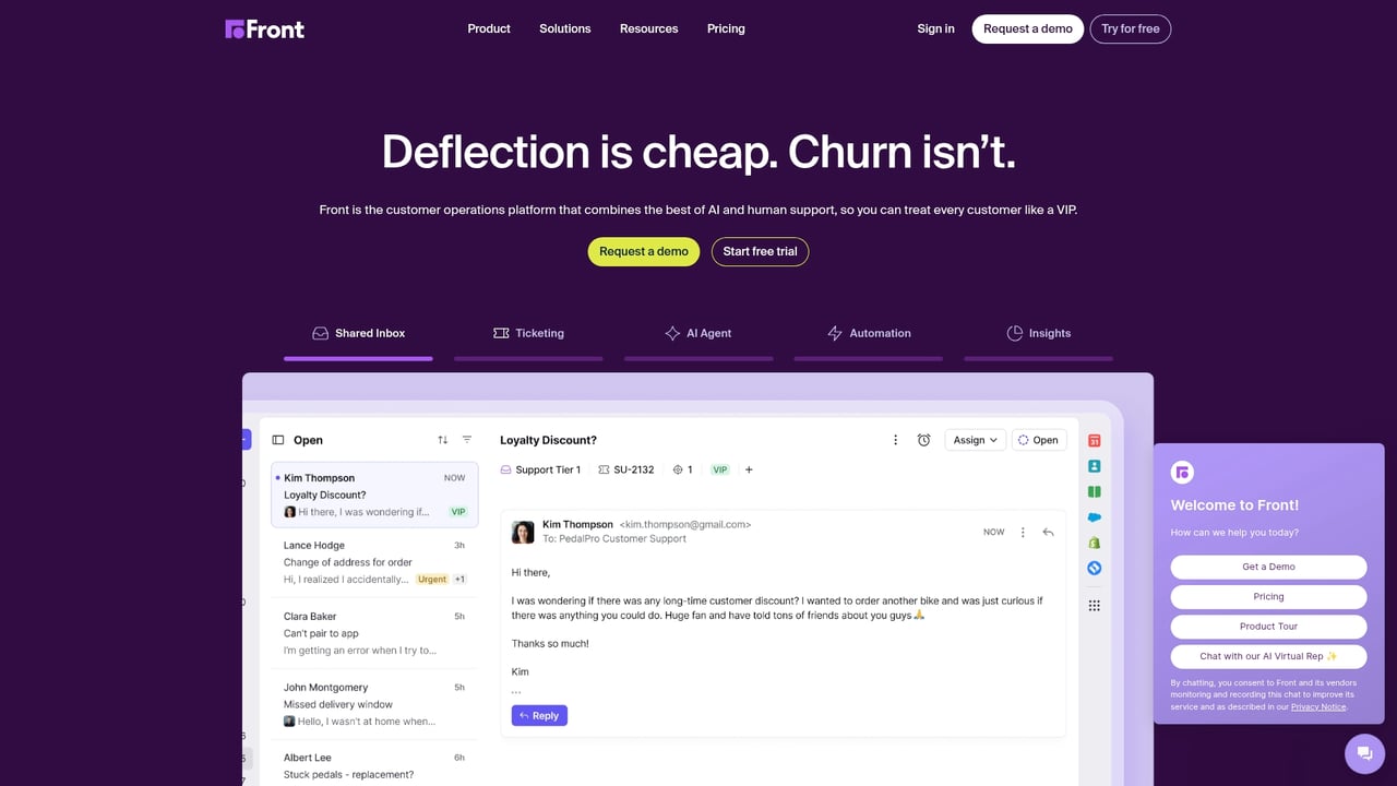 Screenshot of Front Chat website