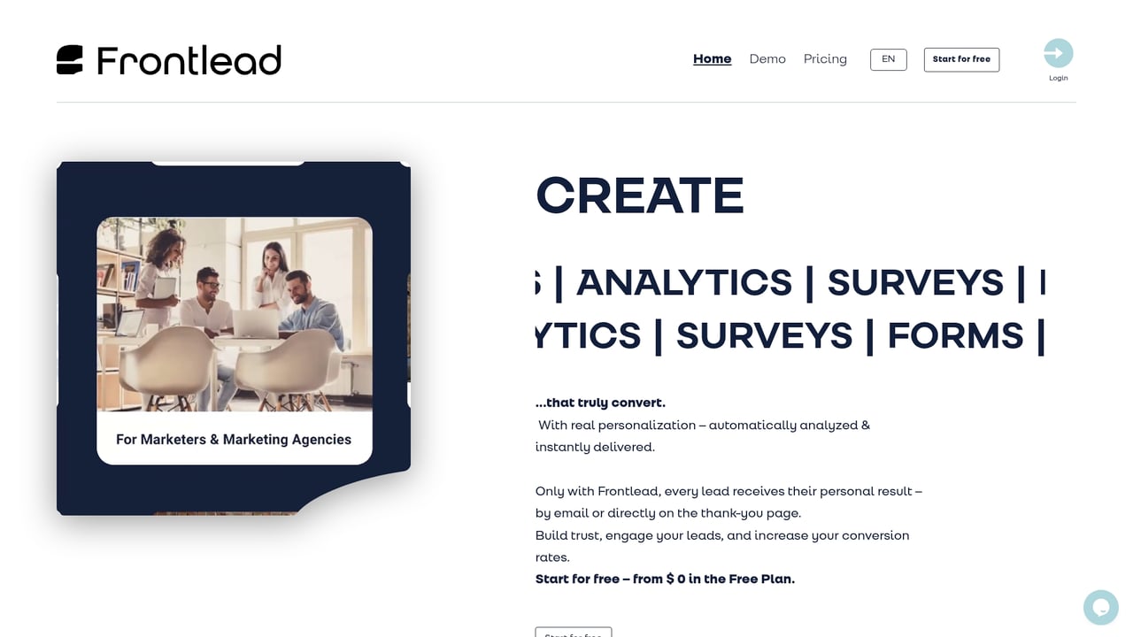 Screenshot of Frontlead website