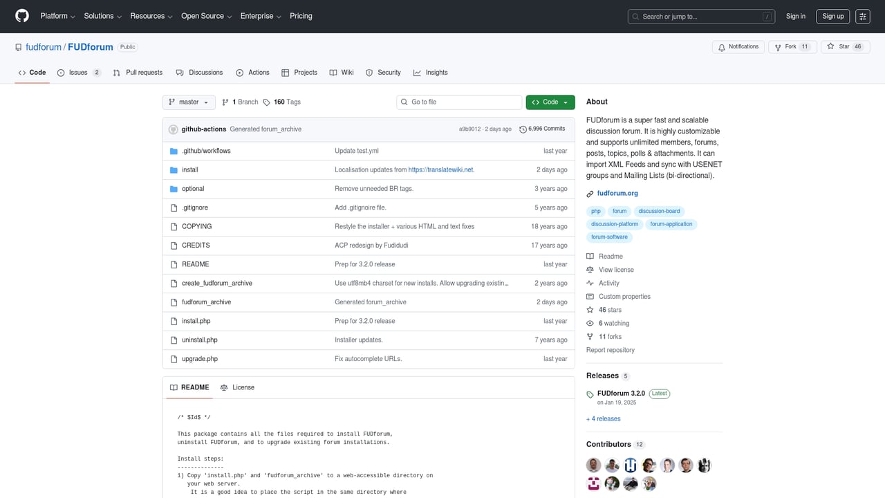 Screenshot of FUDforum website