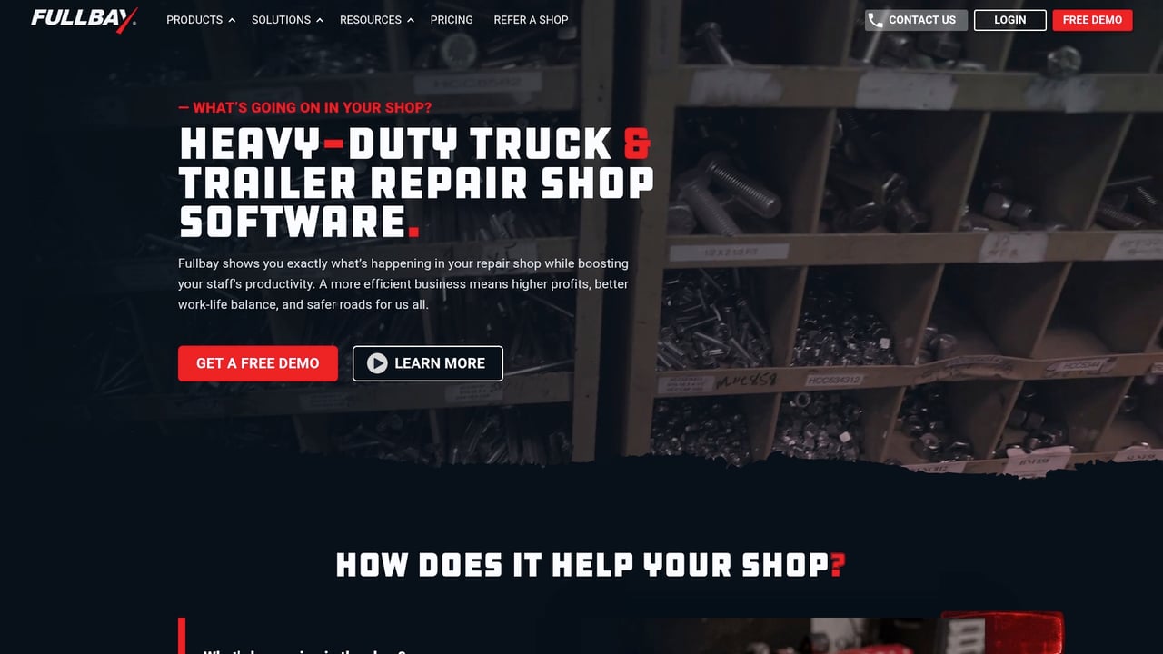 Screenshot of Fullbay website