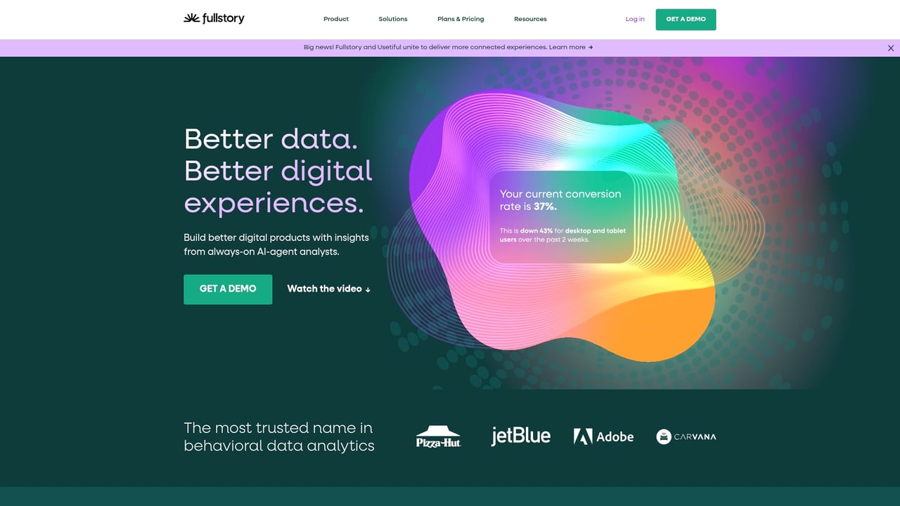 Screenshot of FullStory website