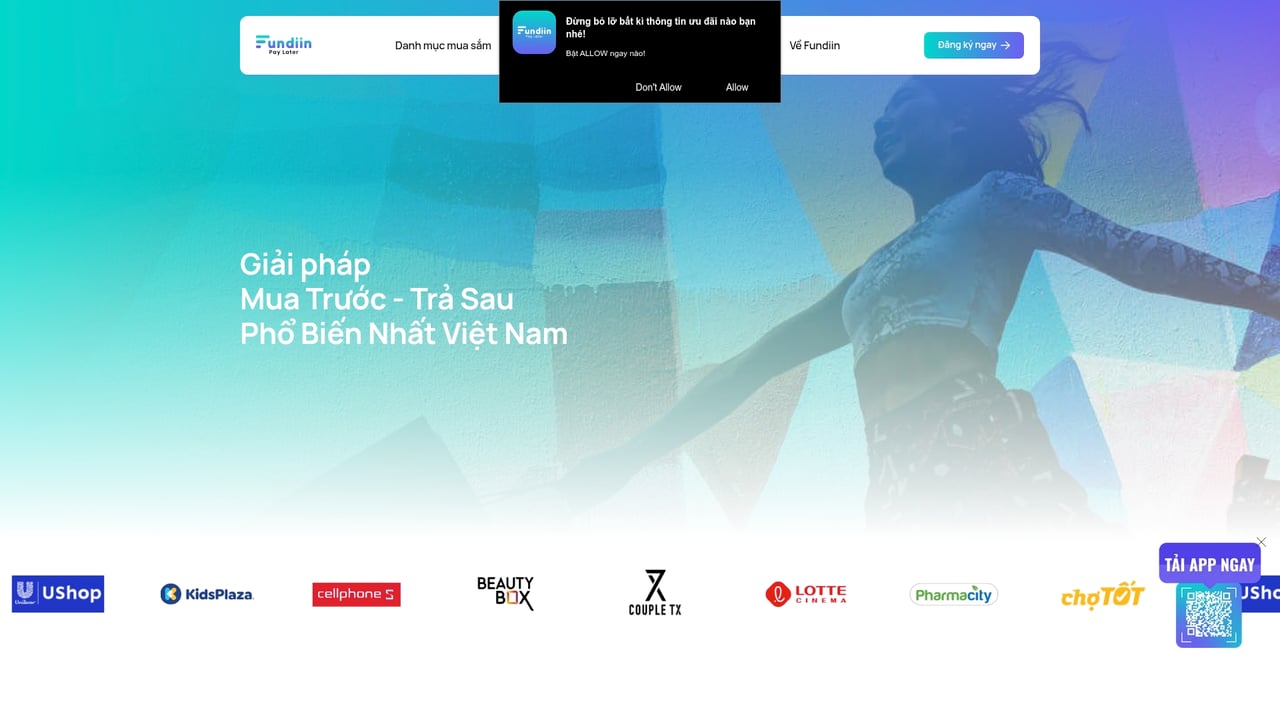 Screenshot of Fundiin website