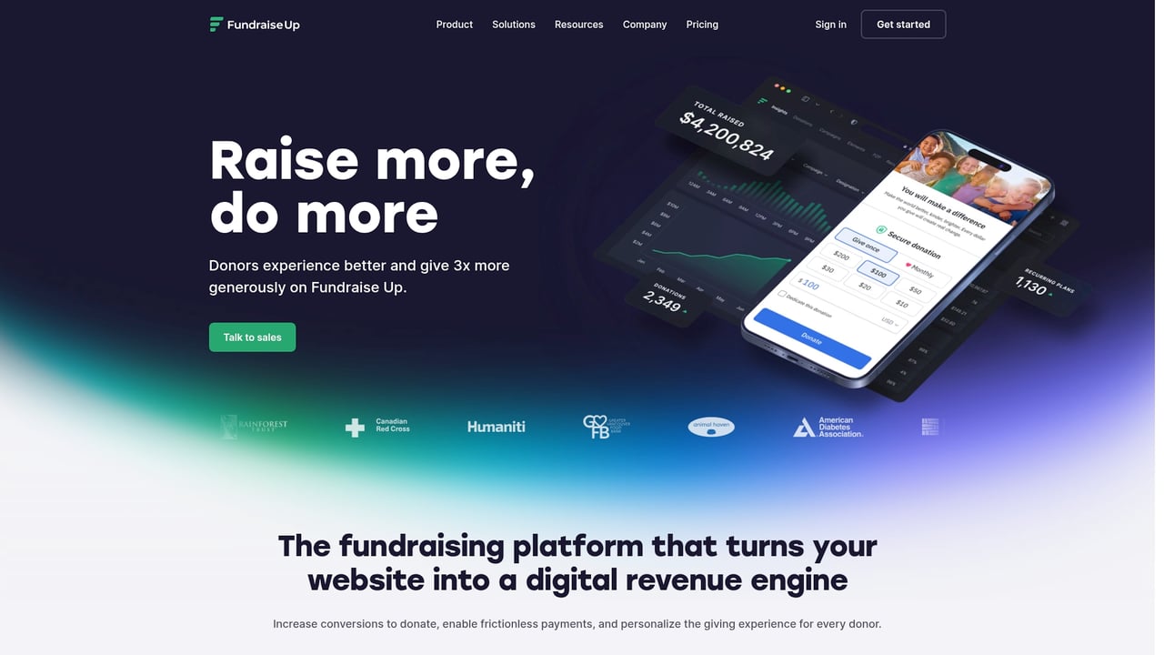 Screenshot of Fundraise Up website