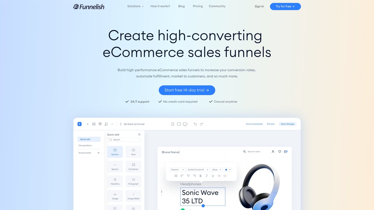Screenshot of Funnelish website