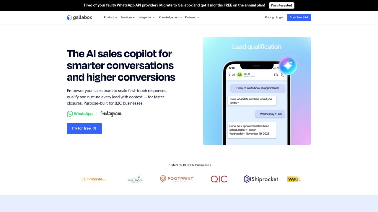 Screenshot of Gallabox website