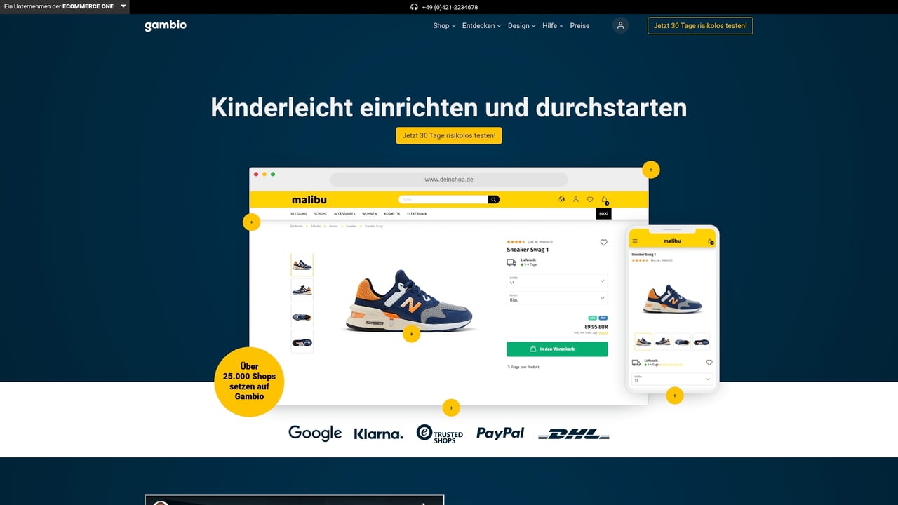 Screenshot of Gambio website