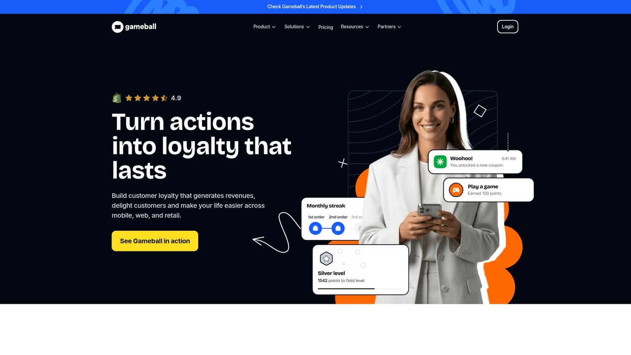 Screenshot of Gameball website