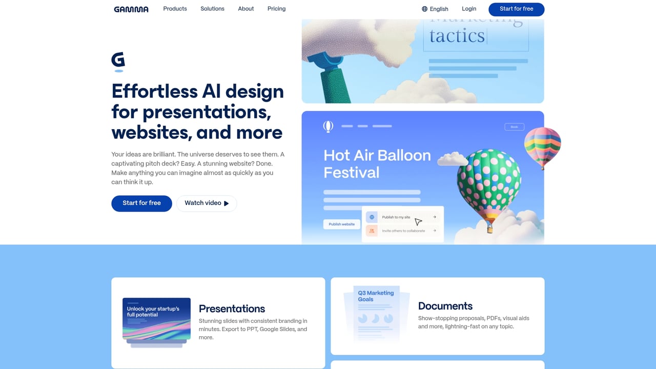 Screenshot of Gamma website