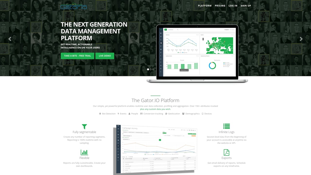 Screenshot of Gator website