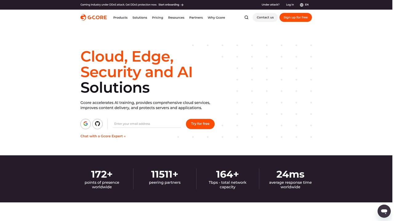 Screenshot of Gcore website