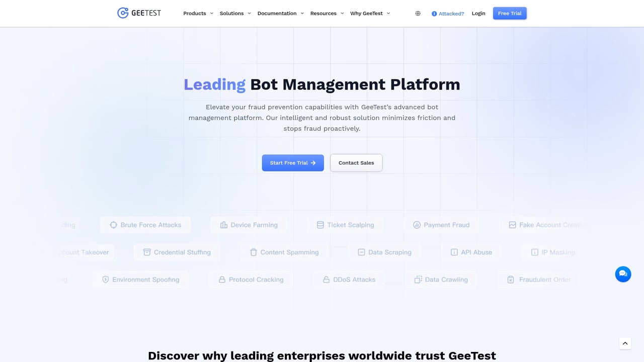 Screenshot of GeeTest website